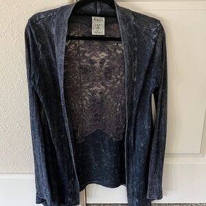 Vocal Charcoal Lace Accent Top